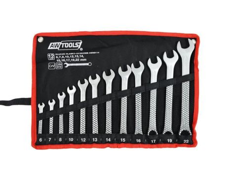 AWTOOLS KLUCZE PŁASKO-OCZKOWE KOMPLET 12elem. 6,7,8,10,12,13,14,15,16,17,19,22mm