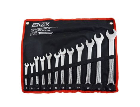 AWTOOLS KLUCZE PŁASKO-OCZKOWE KOMPLET 12elem. 8,9,10,11,12,13,14,15,17,19,22,24mm