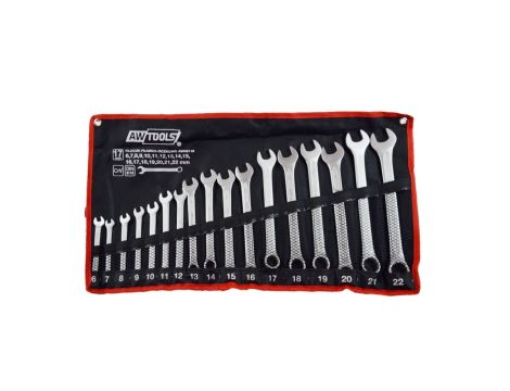 AWTOOLS KLUCZE PŁASKO-OCZKOWE KOMPLET 17elem. 6,7,8,9,10,11,12,13,14,15,16,17,18,19,20,21,22 mm