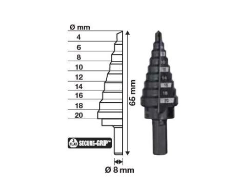 MILWAUKEE WIERTŁO STOPNIOWE  4-20mm (9 - STOPNI : 4,6,8,10,12,14,16,18,20mm)