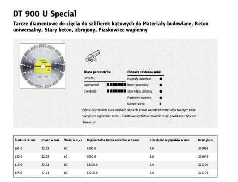 KLINGSPOR TARCZA DIAMENTOWA SEGMENTOWA 230mm x 2,6mm x 22,2mm DT900U - 2