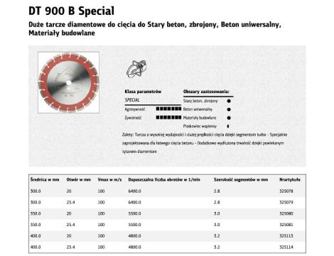 KLINGSPOR TARCZA DIAMENTOWA SEGMENTOWA 350mm x 3,0mm x 20mm   DT900B