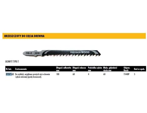 DEWALT BRZESZCZOT DO WYRZYNARKI 100x4mm T144DP DREWNO /5szt. /POGRUBIONY