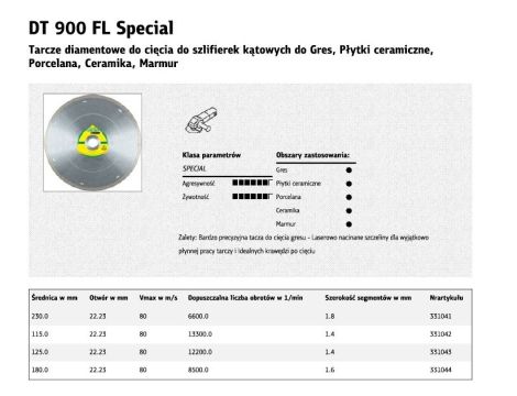 KLINGSPOR TARCZA DIAMENTOWA PEŁNA 200mm x 1,6mm x 30mm DT900FL SUPRA, GRES, SPECIAL,SUCHO, MOKRO - 2