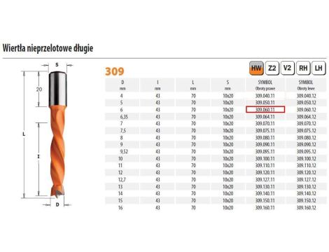 CMT WIERTŁO HW NP D= 6 I=43 L=70 S=10x20 RH%%%