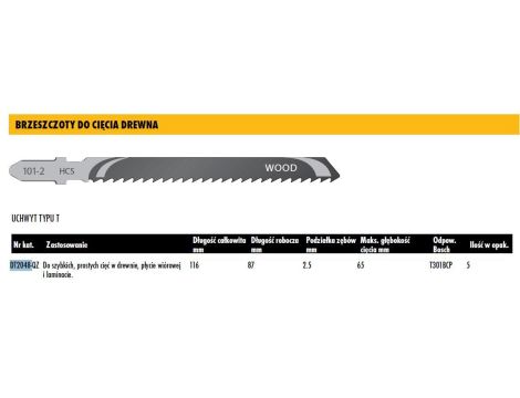 DEWALT BRZESZCZOT DO WYRZYNARKI 116x2,5mm T301BCP DREWNO /5szt.