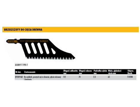 DEWALT BRZESZCZOT DO WYRZYNARKI 112x2,3mm DREWNO /1szt