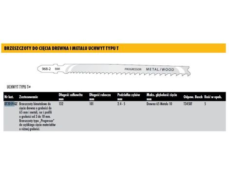DEWALT BRZESZCZOT DO WYRZYNARKI 132x2,4-5mm T345XF DREW-MET /5szt.