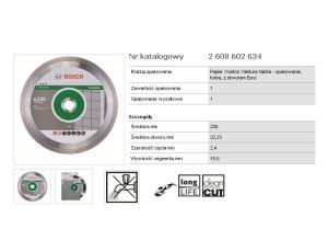BOSCH TARCZA DIAMENTOWA *** 230 x 22,2mm PEŁNA, NA SUCHO, CERAMIKA 2608602634