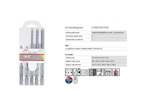BOSCH WIERTŁO SDS PLUS-5X KPL. 5szt. 5/6/6/8/10x160mm 2608833910
