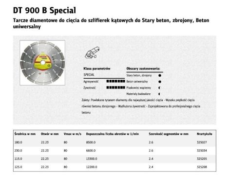 KLINGSPOR TARCZA DIAMENTOWA SEGMENTOWA 125mm x 2,4mm x 22,2mm  DT900B