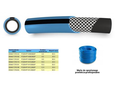 WĄŻ DO SPRĘŻONEGO POWIETRZA FI = 12,5mm x 25m, NIEBIESKI, PROFESIONALNY