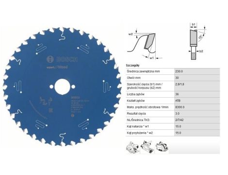 PIŁA TARCZOWA 230x30mm 36-ZĘBÓW EXPERT for WOOD, DO DREWNA 2608644062
