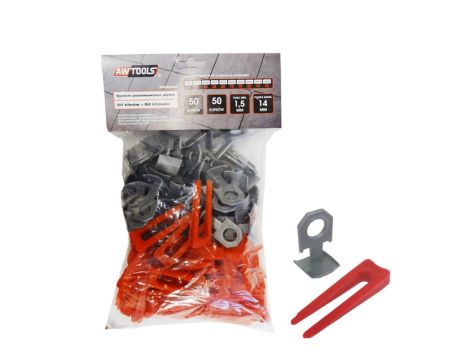 AWTOOLS SYSTEM POZIOMOWANIA PŁYTEK STANDARD 1,5mm - 7-15mm - KLIPS 50szt. + KLIN 50szt.