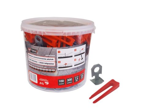 AWTOOLS SYSTEM POZIOMOWANIA PŁYTEK STANDARD 1,5mm - 7-15mm - KLIPS 300szt. + KLIN 100szt. - 5