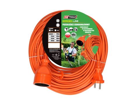AWTOOLS PRZEDŁUŻACZ OGRODOWY JEDNOGNIAZDOWY 10m BEZ UZIEMIENIA / 2x1,0mm / 10A/ 230V / 2500W
