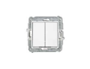 MINI Mechanizm łącznika jednobiegunowego ze schodowym (dwa klawisze bez piktogramów, osobne zasilanie) biały MWP-10.21