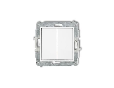 MINI Mechanizm łącznika jednobiegunowego ze schodowym (dwa klawisze bez piktogramów, wspólne zasilanie) biały MWP-10.11