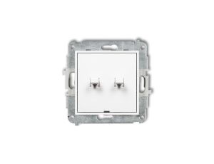 MINI Mechanizm łącznika jednobiegunowego ze schodowym w stylu amerykańskim (dwa klawisze bez piktogramów,wspólne zasilanie) biał