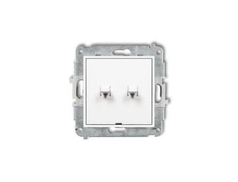 MINI Mechanizm łącznika jednobiegunowego ze schodowym w stylu amerykańskim (dwa klawisze bez piktogramów,wspólne zasilanie) biał