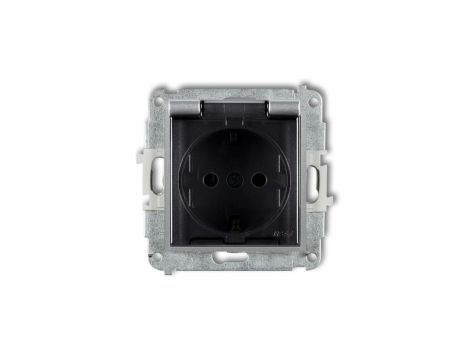 MINI Mechanizm gniazda bryzgoszczelnego z uziemieniem SCHUKO 2P+Z (klapka dymna, przesłony torów prądowych) srebrny metalik 7MGP