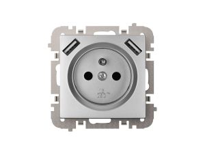 Vestra Gniazdo 2P+Z 2xUSB zasilające bez ramki podtynkowe IP20 srebrny 3888-16