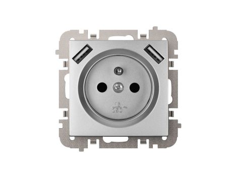 Vestra Gniazdo 2P+Z 2xUSB zasilające bez ramki podtynkowe IP20 srebrny 3888-16