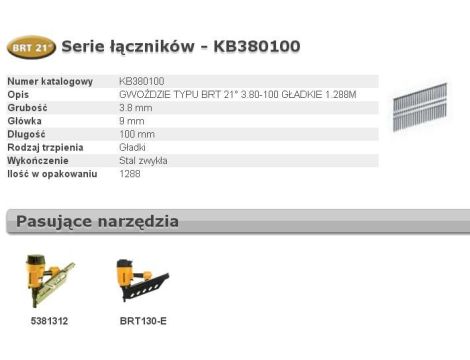 BOSTITCH GWOŹDZIE BRT21 3,80 x 100mm 1288 szt. KB380100