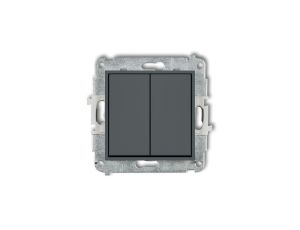 MINI Mechanizm łącznika jednobiegunowego ze schodowym (dwa klawisze bez piktogramów, wspólne zasilanie) grafitowy mat 28MWP-10.1