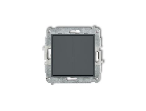 MINI Mechanizm łącznika jednobiegunowego ze schodowym (dwa klawisze bez piktogramów, wspólne zasilanie) grafitowy mat 28MWP-10.1