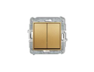 MINI Mechanizm łącznika jednobiegunowego ze schodowym (dwa klawisze bez piktogramów, osobne zasilanie) złoty 29MWP-10.21