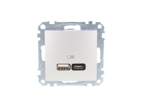 Gniazdo ładowania USB typ A+C 2,4A, srebrne aluminium, Sedna Design i Elements SDD113402