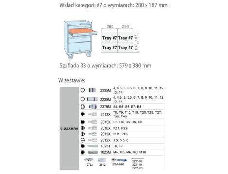 KING TONY WKŁAD DO WÓZKA KLUCZE NASADOWE 1/4" 65cz. - 2