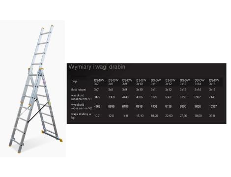 DRABINA ALUMINIOWA 3x10 STOPNI