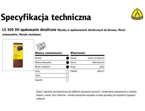 KLINGSPOR PASY BEZK.  75* 457 gr.  40  LS309XH /10szt.