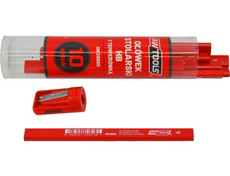 AWTOOLS OŁÓWEK STOLARSKI HB CZERWONY DO DREWNA 10 SZTUK - 2
