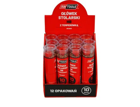 AWTOOLS OŁÓWEK STOLARSKI HB CZERWONY DO DREWNA 10 SZTUK