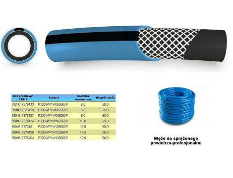 WĄŻ DO SPRĘŻONEGO POWIETRZA FI =  6mm x 50m, NIEBIESKI, PROFESIONALNY