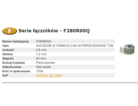 BOSTITCH GWOŹDZIE F 2,80 x 60mm RING 7500szt. F280R60Q