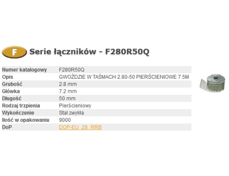 BOSTITCH GWOŹDZIE F 2,80 x 50mm RING 9000szt. F280R50Q
