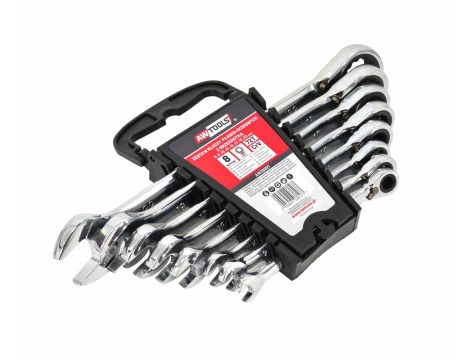 AWTOOLS KLUCZE PŁASKO-OCZKOWE Z GRZECHOTKĄ KOMPLET 8 szt. 8-22mmZ PRZEŁĄCZNIKIEM - 2