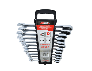 AWTOOLS KLUCZE PŁASKO-OCZKOWE Z GRZECHOTKĄ KOMPLET 12 szt. 8-19 mmZ PRZEŁĄCZNIKIEM - image 2