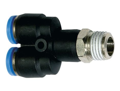 Trójnik pneumatyczny wtykowy typu Y, R 1/2 GZ do węża fi 10 mm, tworzywo sztuczne