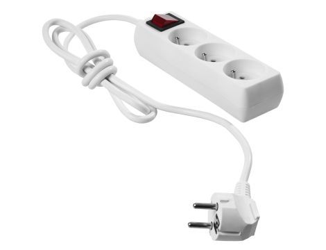 AWTOOLS PRZEDŁUŻACZ DOMOWY BIAŁY 3 GNIAZDA 1,5m Z UZIEMIENIEM, WYŁĄCZNIK - 3