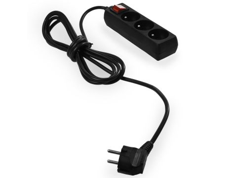 AWTOOLS PRZEDŁUŻACZ DOMOWY CZARNY 3 GNIAZDA 3,0m Z UZIEMIENIEM, WYŁĄCZNIK - 3