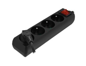 AWTOOLS PRZEDŁUŻACZ DOMOWY CZARNY 4 GNIAZDA 1,5m Z UZIEMIENIEM, WYŁĄCZNIK