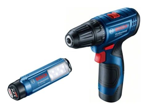 BOSCH WKRĘTARKA GSR 120-LI 2x2,0Ah 30/14Nm +LAMPA GLI 12V-300 WALIZKA 06019G8004