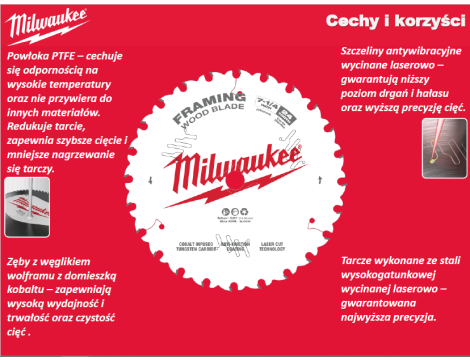 MILWAUKEE PIŁA TARCZOWA 165x15.87x40z ATB CSB P W - DREWNO - CZYSTE CIĘCIE