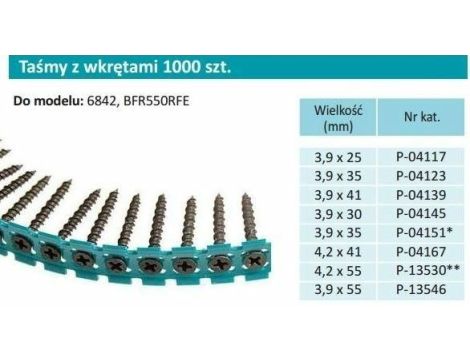 MAKITA TAŚMA Z WKRĘTAMI 3,9x25mm DO METALU