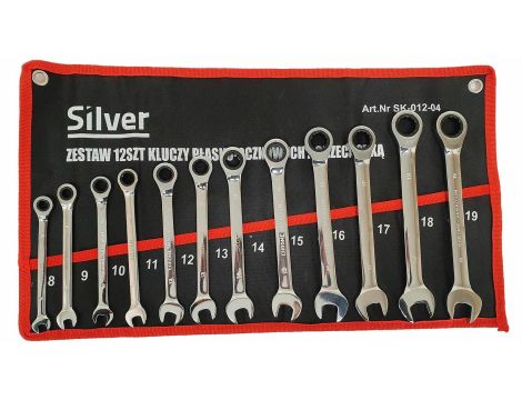 KLUCZE 12ele PŁASKO OCZKOWE Z GRZECHOTKĄ W POKROWCU/SILVER...